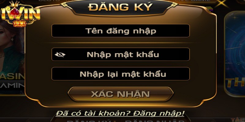 Giao diện đăng ký Iwin tài khoản đơn giản, bảo mật